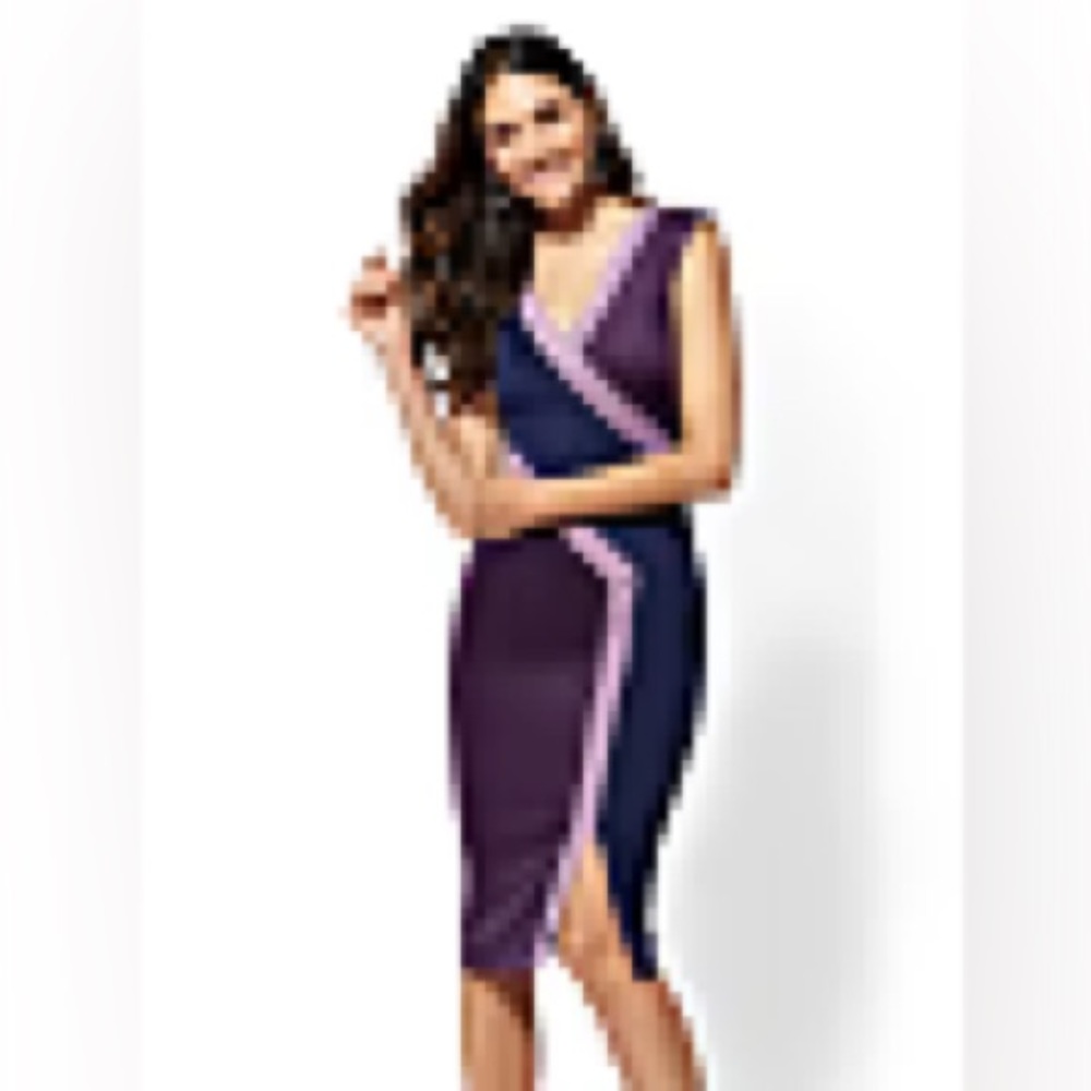 Purple Color Block V Neck Dress